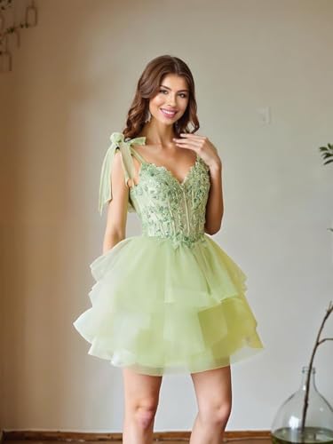 Sparkly Lace Homecoming Dresses for Teens 2025 A Line Corset Short Prom Dress Cocktail Party Gown with Bow3