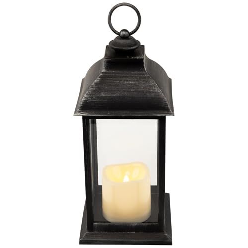 Image of LED Lantern with Flameless Candle - 12.5 inch - Brushed Silver