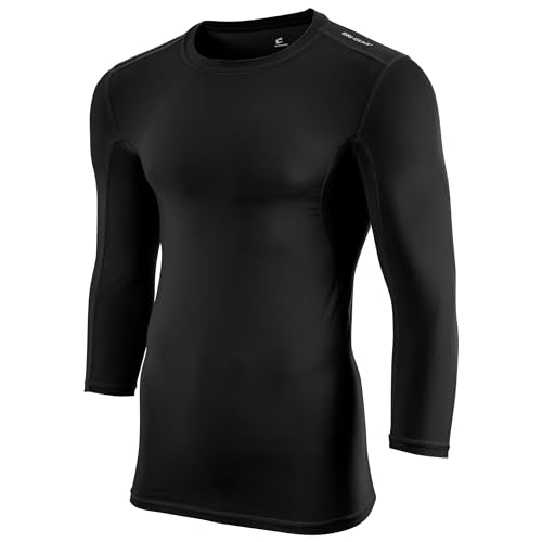 Champro Men's Standard Compression Three-Quarter Sleeve Shirt, Black, X-Large