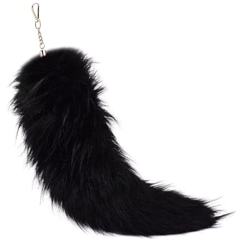 Alpertie Huge Fluffy Faux Fox Fur Tail Keychain Halloween Cosplay Tails Tassel Bag Charm Handbag Accessory Hook Pendant(Black) Cover