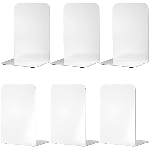 White Metal Bookends, 3 Pairs Book Ends for Shelves, Book Holders for Family, Office and School, Heavy Duty Book End, 8 x 5.4 x 4 Inch Cover