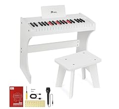 Kids Piano Keyboard, 37 Keys Digital Keyboard Mini Music Educational Instrument Toy, Rechargeable Wood Lighted Piano for 3y…