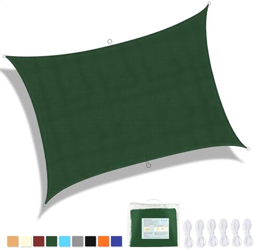 Ankuka Sun Shade Sail 3m x 4m Dark Green Rectangular Waterproof Garden Sun Sail Outdoor Patio Party Sunscreen Awning Canopy 98% UV Block With Rope