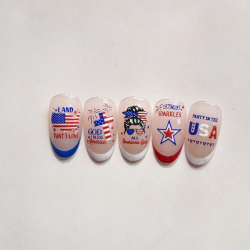 Image of Independence Day Nail Art Stickers Red Blue Nail Decals Star with USA Design American Flag 4th July Nails Stickers 5D Self Adhesive Patriotic Nail Supplies for Women Girls Manicure DIY Decoration