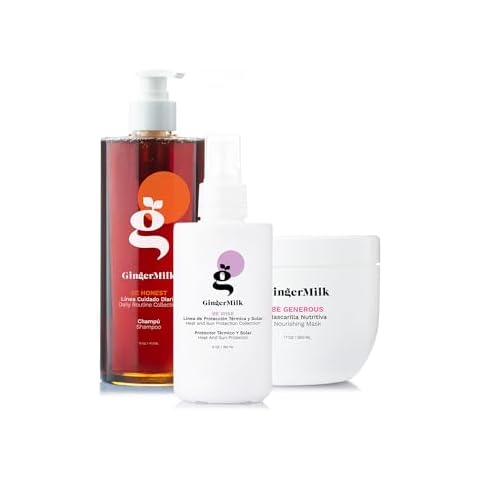 Nutrition Kit for Hair Care. Ginger based formula. Shampoo, Nourishing Mask Heat and Sun Protectant. Free of parabens, salt, alcohol, sulfates. Cover