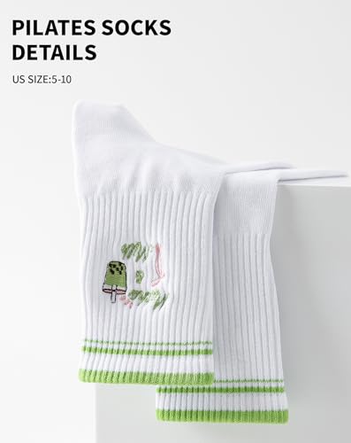 Image of Yawlsow Pilates Grip Socks for Women Yoga Grippy Socks Cute Barre Non Skid Athletic Crew Sticky Sock Workout Hospital