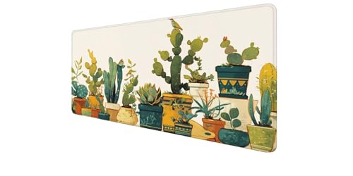 Tapis de souris XXL Cactus aux finitions soignées et bords cousus pour un bureau élégant