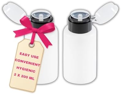 LALILL Dispenser Bottles 2 x 200 ml – Dispenser with Pump for Cosmetic Liquids – Acetone Remover Polish Cleaner Lotion Shampoo – Professional and Home LALILL Dispenser Bottles 2 x 200 ml – Dispenser with Pump for Cosmetic Liquids – Acetone Remover Polish Cleaner Lotion Shampoo – Professional and Home