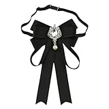 JKQBUX Bowknot Rhinestone Ribbon Bow Brooch Pre-Tied Bow tie for Women Neck Tie Wedding Party Christmas Gifts Ceremony Black