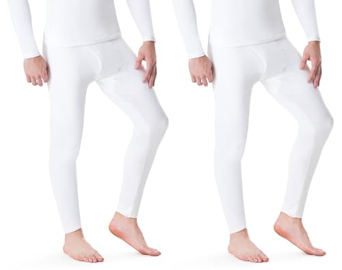 ROCKY Men's Thermal Underwear Men Long Johns for Men Thermal Pants Mens Long Underwear Bottoms Warm Mans Base Layer Pants Mans Leggings Sports, Winter Cold Weather (White - Small)-2pk