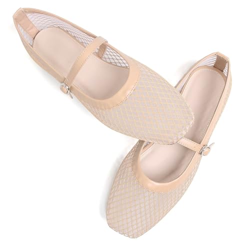 Image of TN TANGNEST Leather Flats for Women Retro Mary Jane Flats | Comfortable Square Toe Slip On Flats with Buckle Strap, Soft Work Flats Office Shoes
