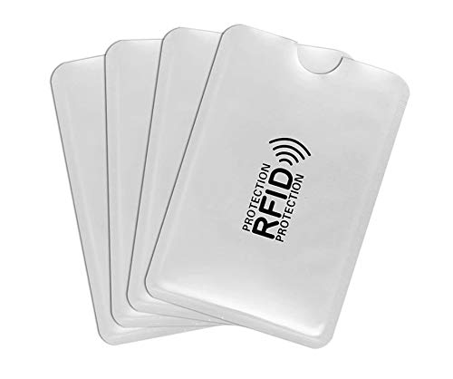 Unisex Rfid Blocking Card Holder- 4 Pcs. Card Protector Sleeves Aluminium Rfid Atm Debit Credit Card Holder Foil Card Sleeve Cover - Silver, Pack Of 4