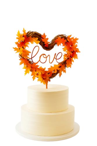 Autumn Wedding Cake Topper With Orange Paper Leaves for Fall