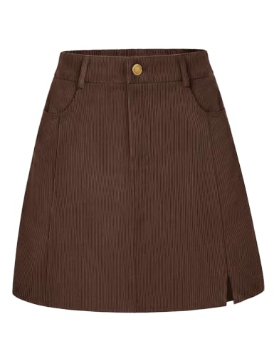 Image of heekpek Women's Mini Skirt Corduroy Short Skirts A-Line,Dark Brown,L
