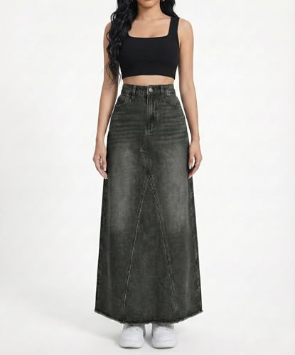 Image of ODDMONKEY Women High Waist Denim Skirt | Skirt for Women | Long Straight Fit Skirt |Long Skirt for Women