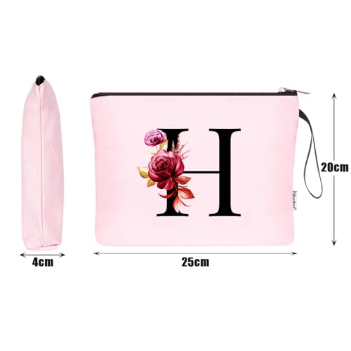 Image of Vavabox A-Z Personalized Makeup Bag, Birthday Gifts for Women Mom, Gifts for Best Friend, Bride Bridesmaid Cosmetic bag (H, 06-Pink)