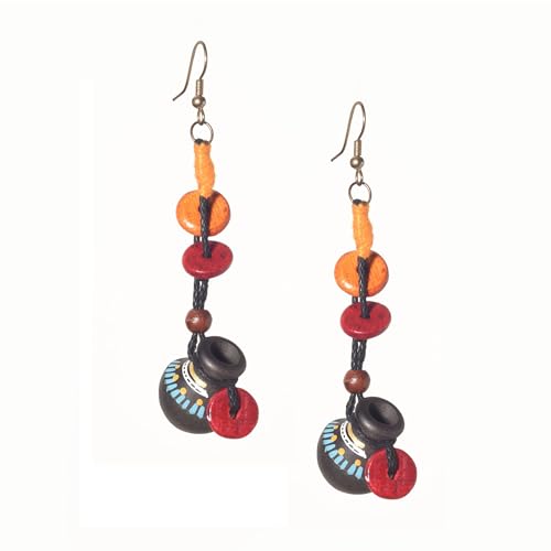 Image of Handcrafted Boho & Tribal Earrings for Women - Wooden, Brass & Terracotta Statement Designs in Drop, Hoop, Loop & Dangle Styles
