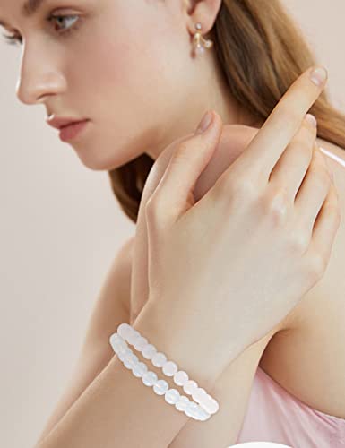 24pcs Beaded Crystal Bracelets for Women,Stackable Stretch Elastic Bohemian Round Glass Bead Bracelet Jewelry Pack Sets Purple Pink Yellow White Red…4