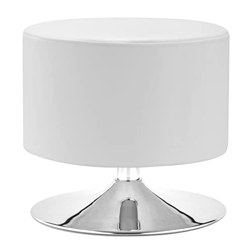 Zuo Modern Plump Ottoman, 18"W X 16.9"H X 18"D Overall Dimensions, Leatherette With A Chromed Base, Cool And Clean Pop For Any Space, White #TOP29