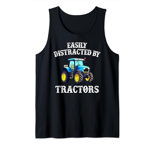 Farming trucks &Tractors Funny Easily Distracted By Tractors Camiseta sin Mangas