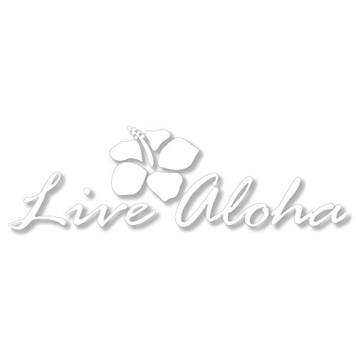 Autocollant hawaïen Live Aloha Blanc - Sticker voiture fleur d'hibiscus pour décoration extérieure