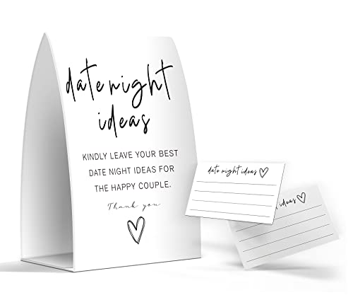 Date Night Idea Sign, Date Night Idea Cards, Minimalist Bridal Shower Games, Minimalist Bridal Shower Decorations - One Sign and 50 Cards (GES33)