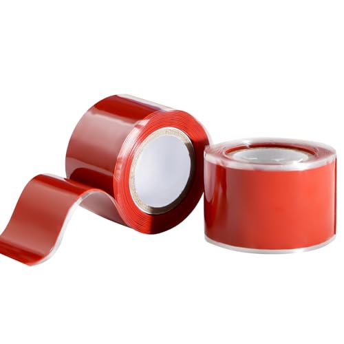 Image of Self Fusing Silicone Tape 2 Rolls 1 in x 5' Red Waterproof Rubber Leak Proof Sealing Rubber Self-amalgamating Tape for Emergency Hot and Cold Water Pipe Repairs and Tool Fixation