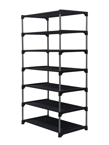 Image of Multi Utility 6 Layer Shelf Collapsible Metal Pipes with Non-Woven 100GSM Fabric Cover for Shoe /Cloth /Toy /Books Rack (Black, Metal)
