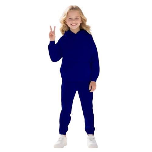 Boys Girls 2 Piece Outfit Fall Long Sleeve Hooded Sweatshirt Jogger Pants with Pockets Kids Active Tracksuit Sweatsuit Set2