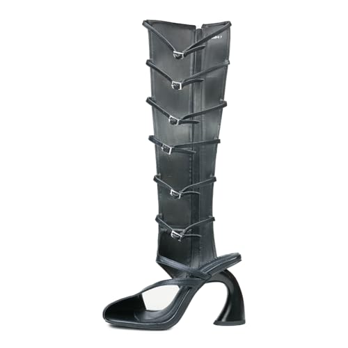 Winforea Women Square Toe Strange Style Summer Boots Ladies Ankle Strap Crystal Snake Printing zipper Tall Boots