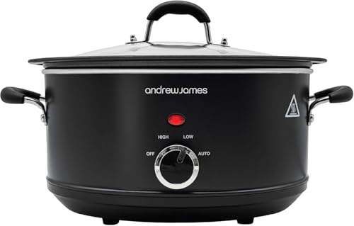 Image of Andrew James 3.5L Slow Cooker - Sear-to-Simmer - Large Hob-Proof Aluminium Pot, Shatter-Resistant & Easy-Clean Design 3 Heat Settings & Glass Lid, Ideal for Family Meals (Matt Black)