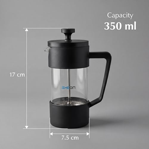 Image of AXEON French Press Coffee & Tea Maker 350ml | Double Walled Borosilicate Glass with 304 Stainless Steel Build | Triple Layer Filtration | Heat Resistant, Rust-Free, Dishwasher Safe | Hot & Cold