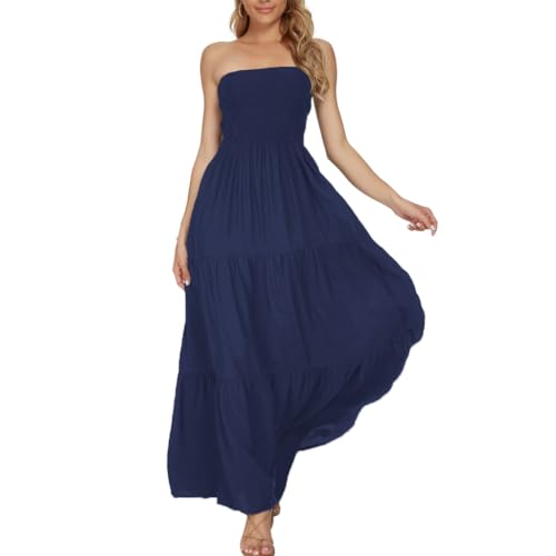 Image of Women's Summer Strapless Tube Top Maxi Dresses Off Shoulder Boho Beach Long Dress