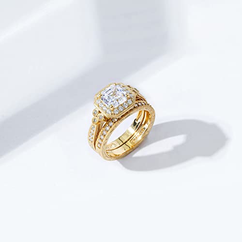 Amazon Essentials Platinum or Gold Plated Sterling Silver Antique Ring set with Asscher-Cut Infinite Elements Cubic Zirconia (previously Amazon Collection)4