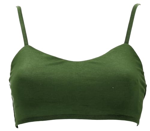 GURU SHOP Goa Psytrance Bikini Top, Boho Top, Pixi Yoga Bra - Olivegrün, Damen, Synthetisch, Size:S/M