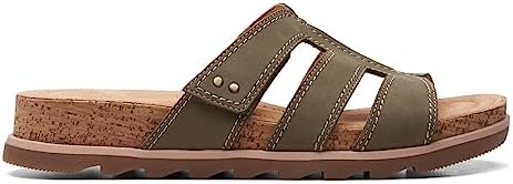 Clarks Women's Yacht Coral Slide Sandal, Olive Nubuck, Size 6.5 | Image 1