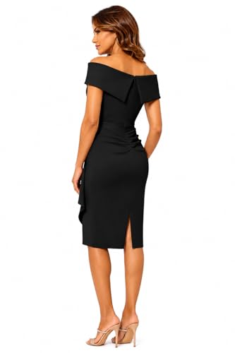 Image of Xscape Women's Bodycon Midi Off-The-Shoulder Ruffle Dress with Center Back Zipper, Petite & Plus Size