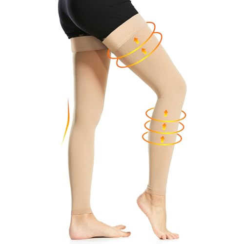 Image of Ailaka Medical Compression Stockings for Women Men, Thigh High Footless 20-30mmHg Graduated Compression Socks with Silicone Band for Varicose Veins, Edema, Post-Surgery