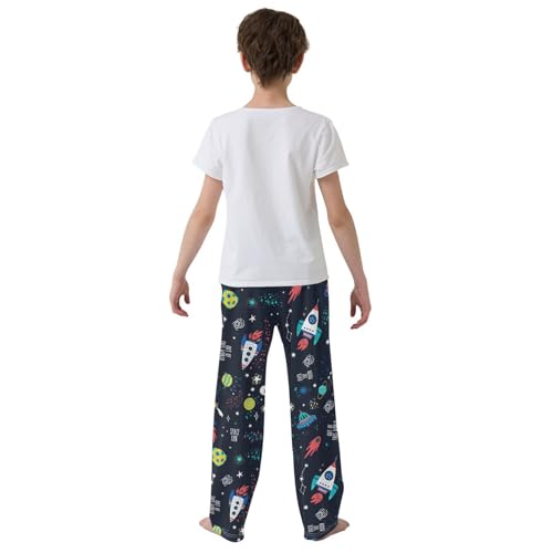 ZZXXB Funny Space Airship Rocket Boys Long Pants Soft Trousers Elastic Waist Kids Lounge Bottoms with Pockets S-XL3