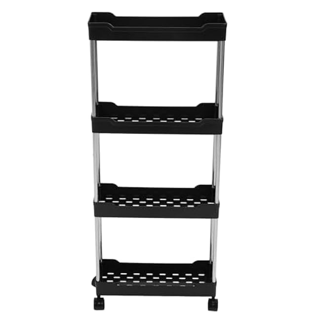 Slim Rolling Storage Cart, 4 Tier Storage Rack on Wheels, Mobile Shelving Unit Utility Cart Kitchen Storage Utility Cart, Rolling Storage Rack for Bedroom, Bathroom, Office (Black)-bFJj7pAQ