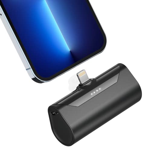 TCNOLL Mini Portable Charger 4800mAh Small Power Bank Battery Charger Fast Charging 15W Ultra-Compact Lightning Output External Battery Pack for iPhone 14 Pro Max 13 12 11 8 7 6s iPad Pro 2023-Black
