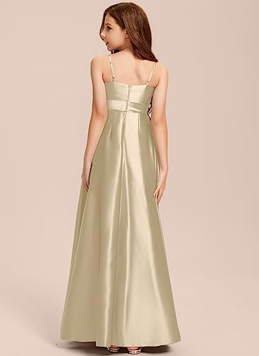 Junior Bridesmaid Dress, Flower Girl Dresses, Formal Dress for Teen Girls Bow A-line Square Floor-Length Satin3