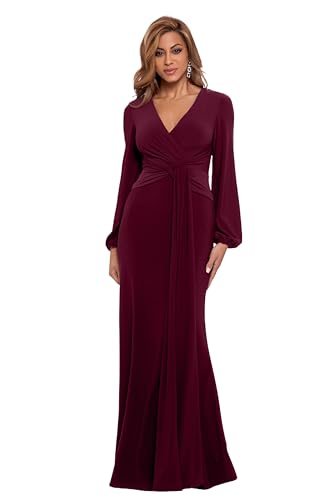 Image of Betsy & Adam Women's Betsy & Adam Women's Floor-Length, Long Sleeve, Front Knotted, Gown (Petite)