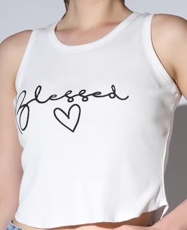Image of OM SAI LATEST CREATION Crop Tops for Women || Ribbed Solid Chest Printed Crop Top for Girls || Text & Hart Print with Round Neck & Sleeveless Crop Top for Women || Tank Top.