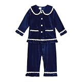 Girls Boys Velvet ?a?ama Set Long Sleeve Solid Laple Button up Christmas Outfits 2 Piece Soft (Dark Blue, 3-4 Years)