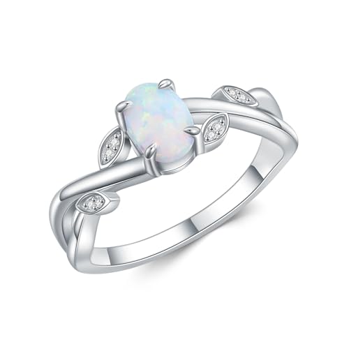 1 Carat Opal Ring 925 Sterling Silver Oval Shape Opal Engagement Ring for Women with Moissanite Promise Ring Valentine's Day Jewelry Gifts for Her
