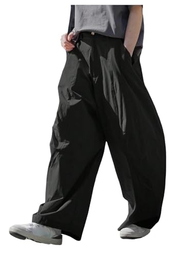 OYOANGLE Men's Baggy Wide Leg Dress Pants Zipper Fly Long Loose