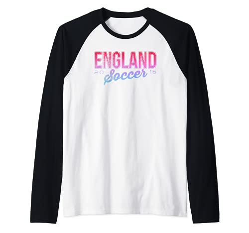 England Soccer 2016 Pink Purple Text Raglan Baseball Tee, Black