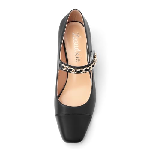 Women's Mary Jane Pumps, Chunky Block Low Heels Pumps Matte Leather Closed Square Toe Work Office Uniform Dress Shoes 1.4 Inch3