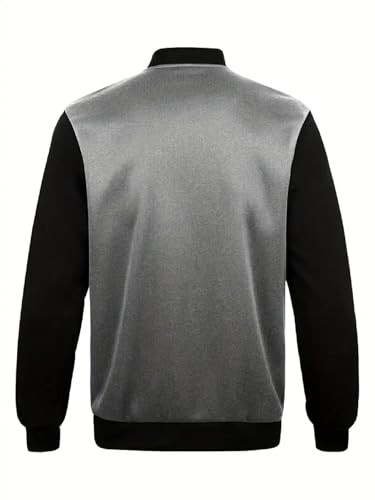 Stylish Casual Jacket Baseball Letter Jacket with Buttoned Threaded Collar and Cuffs at Front Hem2